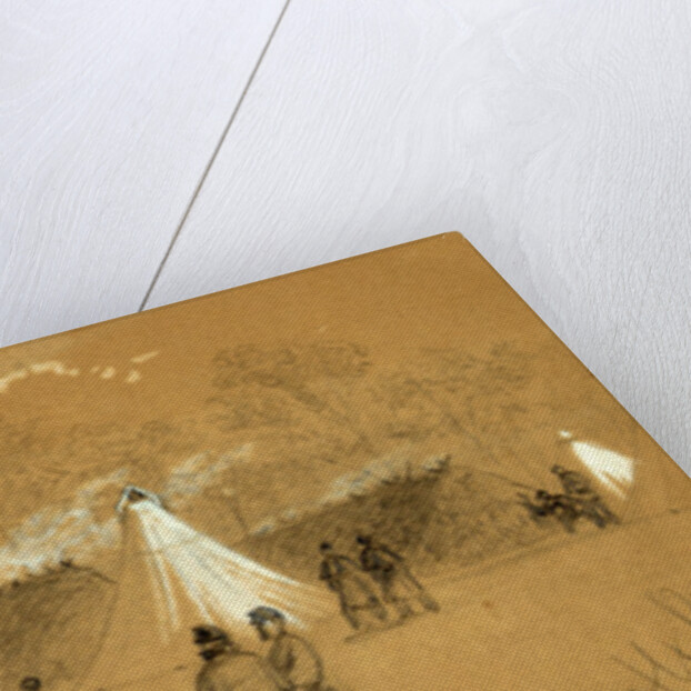 Guard Mount in the Camp of the 1st Mass. Vol. Opposite the rebel position on the Potomac near Budds Ferry by Alfred R Waud