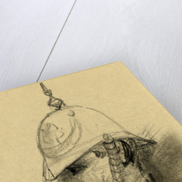 Bust Portrait of soldier with German-style helmet by Alfred R Waud