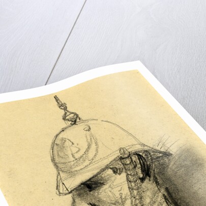 Bust Portrait of soldier with German-style helmet by Alfred R Waud