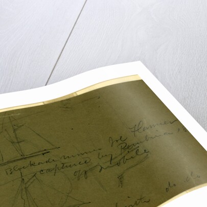 Broadside views of three ships, Kanawha Blockade runner Joe Flanner, captured by Pembina 1863 off Mobile; and Elias Beckwith by Alfred R Waud