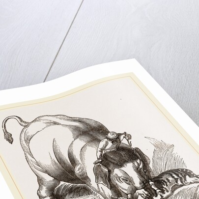 Elephant pinning a Tiger by Anonymous