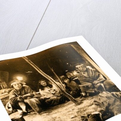A typical group of Patagonians under their sheepskin tent, a race of South American giants, World's Fair, St. Louis, USA by Anonymous