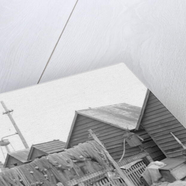 Millville, New Jersey - Scenes. A view of back yards of Whitall Tatum Company houses looking toward Whitall Tatum upper plant, 1936 by Lewis Hine