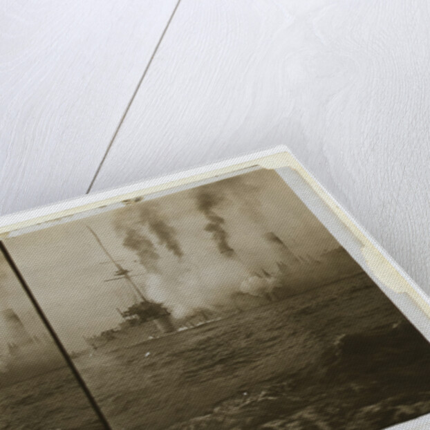 An American cruiser firing its guns in salute as it arrives in New York, probably at the time of the Portsmouth Peace Conference by Anonymous