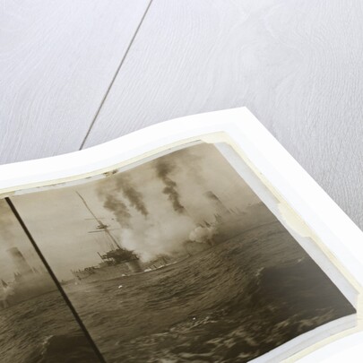 An American cruiser firing its guns in salute as it arrives in New York, probably at the time of the Portsmouth Peace Conference by Anonymous