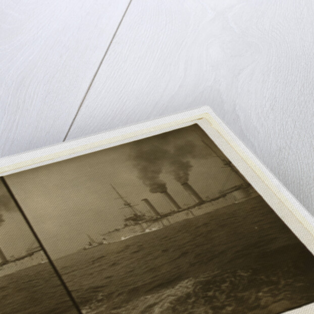 An American cruiser being guided by a tugboat past the Statue of Liberty, as it arrives in New York by Anonymous