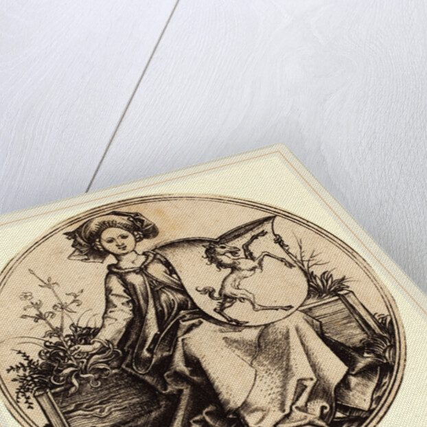 Shield with Unicorn, Held by Woman by Martin Schongauer