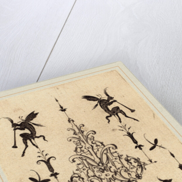 Brooch with Fantasy Creatures Blowing Horns at Top and Winged Griffins at Bottom, 1596 by Daniel Mignot