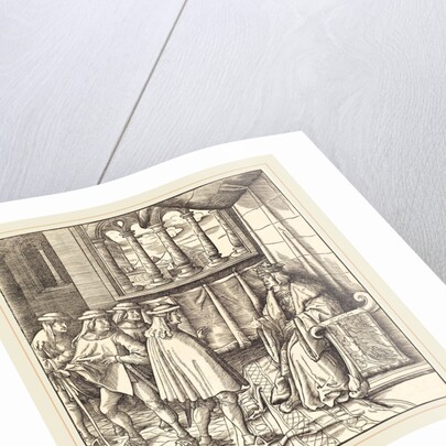 A King on a Throne, before him Four Men by Leonhard Beck