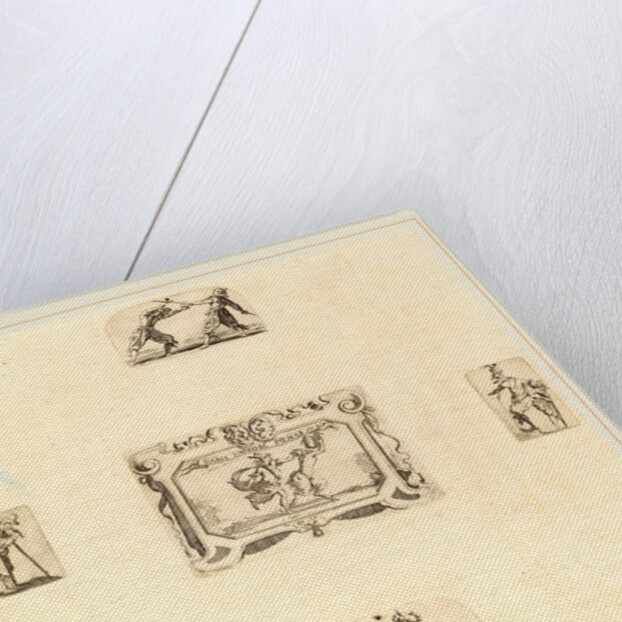 Soldiers, 5 etchings on 1 sheet of laid paper restrikes by Stefano Della Bella