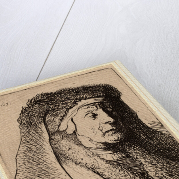 Bust of an Old Woman in a Furred Cloak and Heavy Headdress, 1631 by Rembrandt van Rijn and Studio of Rembrandt van Rijn