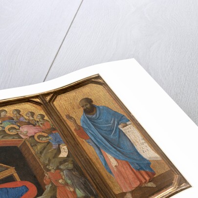Italian, The Nativity with the Prophets Isaiah and Ezekiel, tempera on single panel by Duccio di Buoninsegna