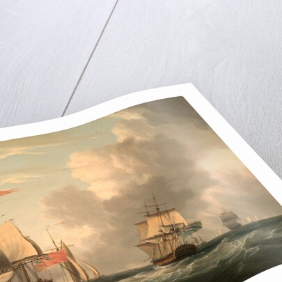 An English Two-Decker Lying Hove to, with Other Ships and Vessels in a Fresh Breeze by Dominic Serres