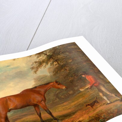 A Bay Horse Approached by a Stable-Lad with Food and a Halter by George Garrard