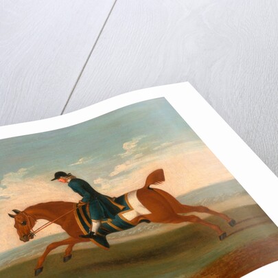 One of Four Portraits of Horses - a Chestnut Racehorse Exercised by a Trainer in a Blue Coat by James Seymour