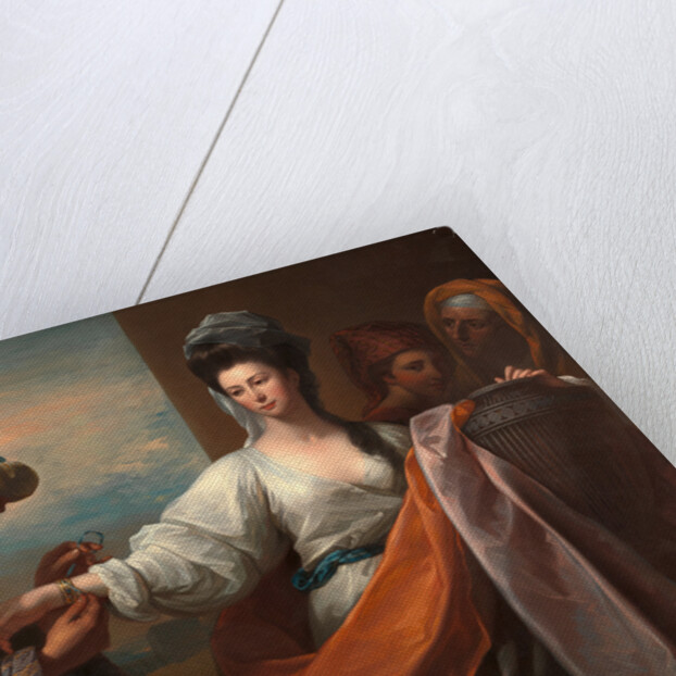 Isaac's servant tying the bracelet on Rebecca's arm by Benjamin West
