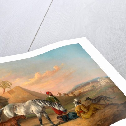 Grey Arabian mare and foal, with a family by George Henry Laporte