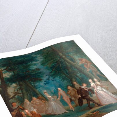 Scene in a park, with figures from the Commedia dell'Arte A Harliquinade by Marcellus Laroon the Younger