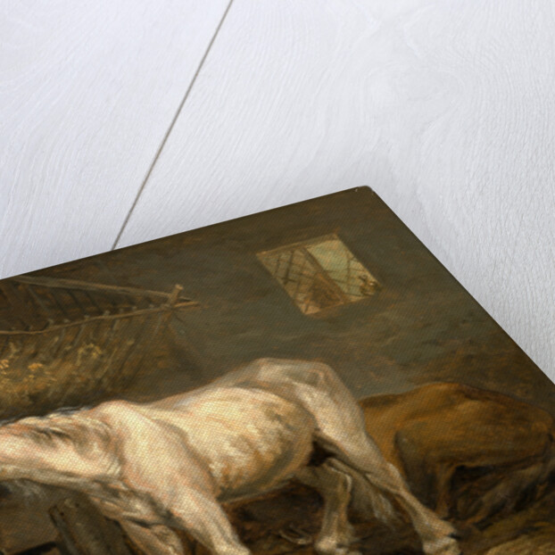 Old horses with a dog in a stable by George Morland