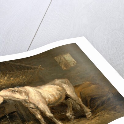 Old horses with a dog in a stable by George Morland