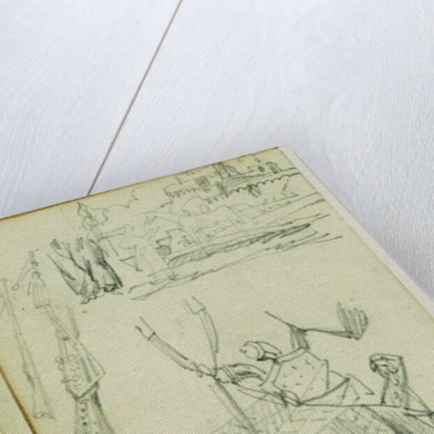 Weapon studies, compositional study of castle scene by Théodore Géricault