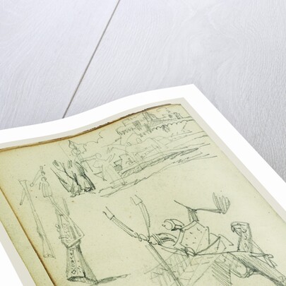 Weapon studies, compositional study of castle scene by Théodore Géricault