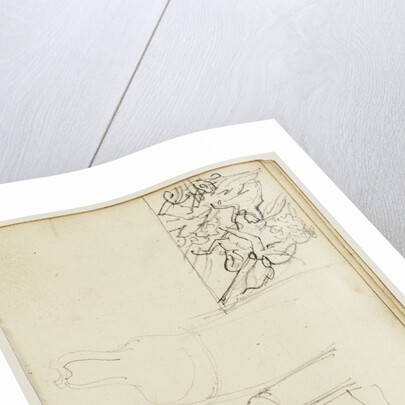 Tassels, seated figure from behind chair, thumbnail study of Charging Chasseur by Théodore Géricault