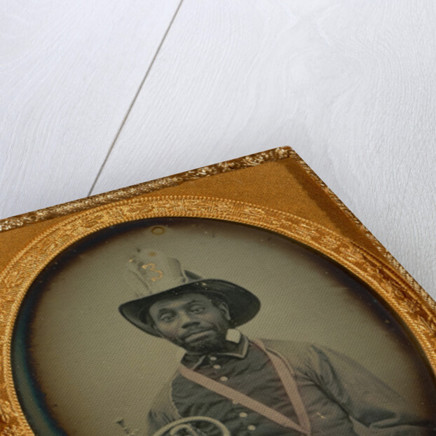 Fireman in Uniform Holding a Brass Musical Instrument by Anonymous