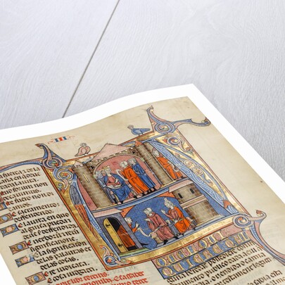 Initial A: Two Men before a King and A Man Speaking to a Family by Anonymous