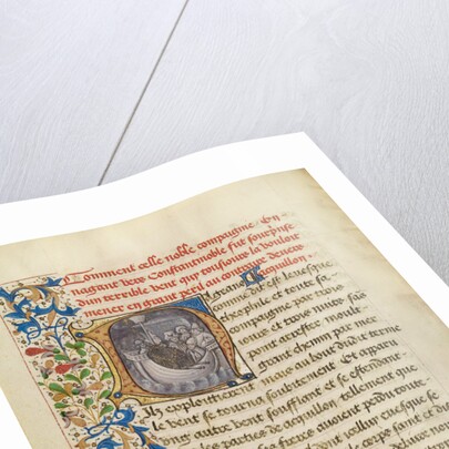 Initial N: Bishop Theophilus's Ship Blown Off Course and Bishop Theophilus in Prayer by Master of the Brussels Romuléon