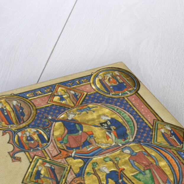 Initial B: David Playing the Harp and David and Goliath by Anonymous