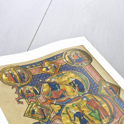 Initial B: David Playing the Harp and David and Goliath by Anonymous