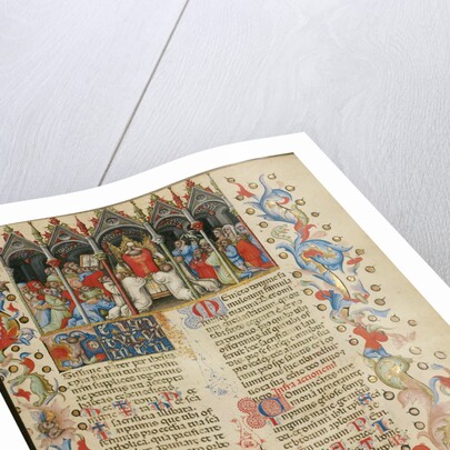 The Elevation of the Host, Initial T: A Putto Between the Sun and the Moon by Master of the Brussels Initials