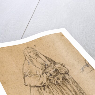 Standing Woman Holding a Muff, Turned Slightly to the Right (recto), Studies of Heads (verso) by Pietro Longhi