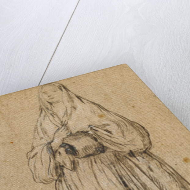 Standing Woman Holding a Muff, Turned Slightly to the Left (recto), Studies of Heads (verso) by Pietro Longhi