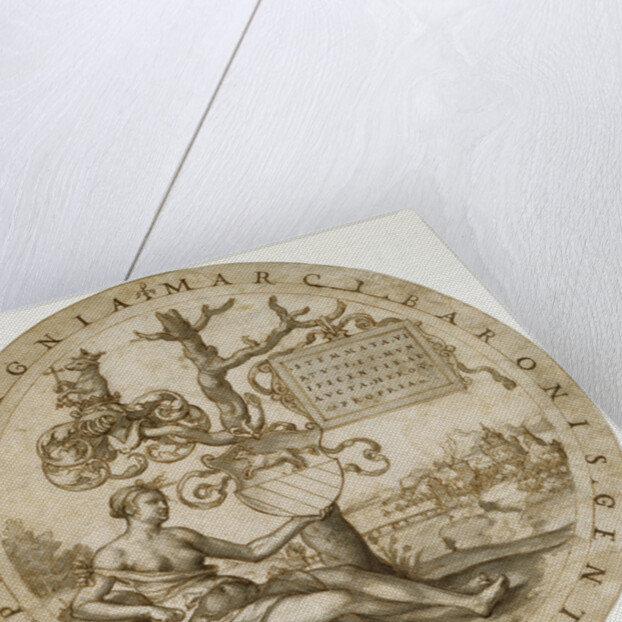 Study for a Stained Glass Window with the Coat of Arms of the Barons von Paar (recto), Study for a Sceptre with the Initials MB (verso) by Georg Pencz