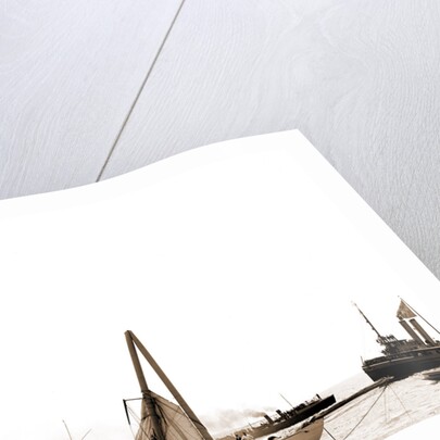 Columbia, steel mast carried away, Columbia (Sloop), 1899 by Anonymous