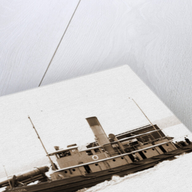 Tugboat with barge carrying cannon, Tugboats by Anonymous