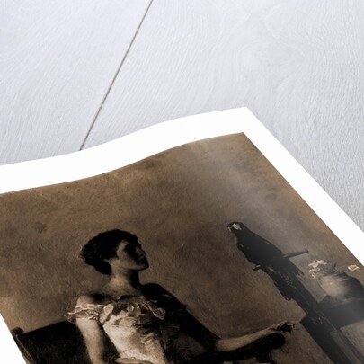 Lady sitting on chair next to parrot by Thomas Wilmer Dewing