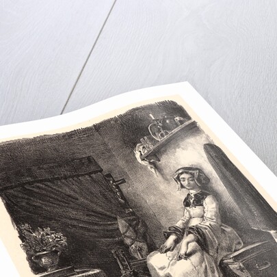 Marguerite at Her Spinning Wheel (Marguerite au rouet), 1828 by Eugène Delacroix