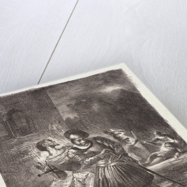 Mephistopheles and Faust Fleeing after the Duel with the address of Varyon (Méphistophélès et Faust fuyant après le duel avec l’adresse de Varyon), 1828 by Eugène Delacroix