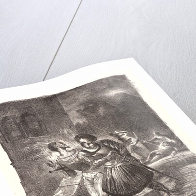 Mephistopheles and Faust Fleeing after the Duel with the address of Varyon (Méphistophélès et Faust fuyant après le duel avec l’adresse de Varyon), 1828 by Eugène Delacroix