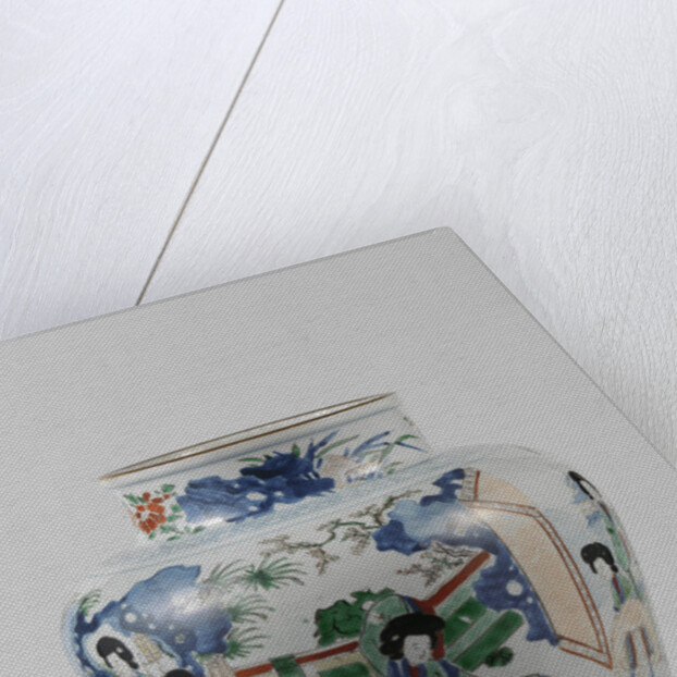 Big polychrome balusterpot with music-making ladies by Anonymous