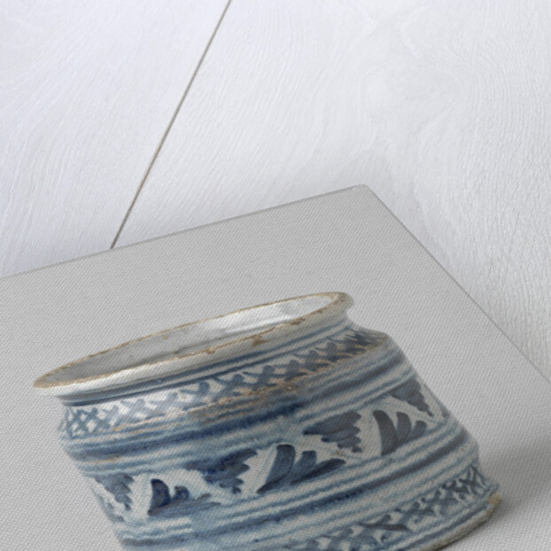 Painted blue with checkered ties with fan-shaped leaf motifs. by Anonymous