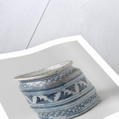 Painted blue with checkered ties with fan-shaped leaf motifs. by Anonymous