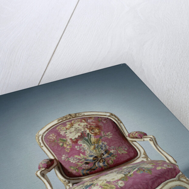 Armchair upholstered in tapestry with flower bouquets by Maurice Jacques I. Gourdin
