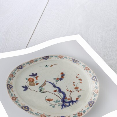 Plate, the flat painted with flowering branches and birds, Jacob van der Kool by Anonymous