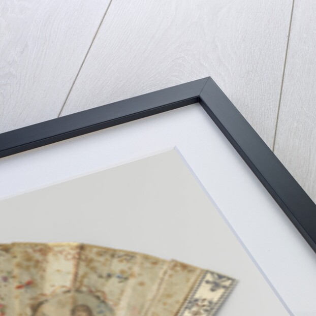 Folding fan with blade side to a medallion seated lady with fan and putti painted by Anonymous
