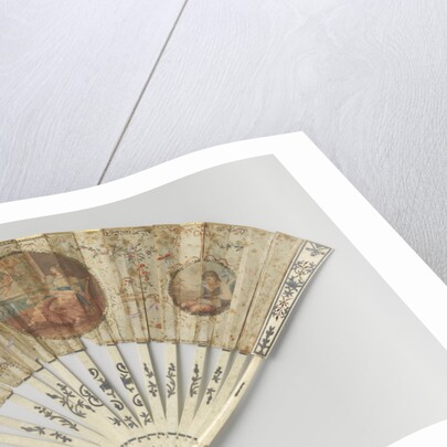 Folding fan with blade side to a medallion seated lady with fan and putti painted by Anonymous
