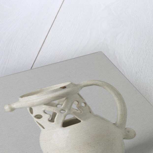 Puzzle jug, Fopkan on stand ring with worked neck and C-shaped ear. Undecorated by Anonymous